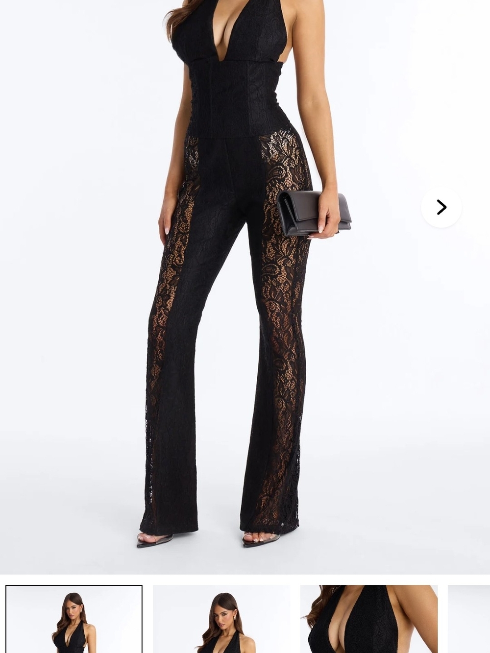 Black Lace Halter Jumpsuit - Women's Elegant Evening Wear